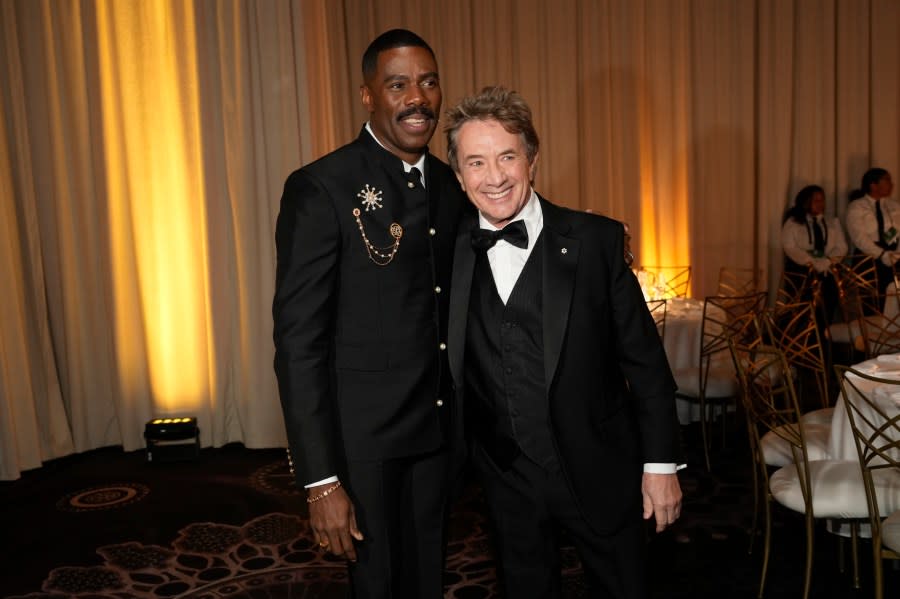 Colman Domingo, left, and Martin Short arrive at the 81st Golden Globe Awards on Sunday, Jan. 7, 2024, at the Beverly Hilton in Beverly Hills, Calif. (AP Photo/Chris Pizzello)