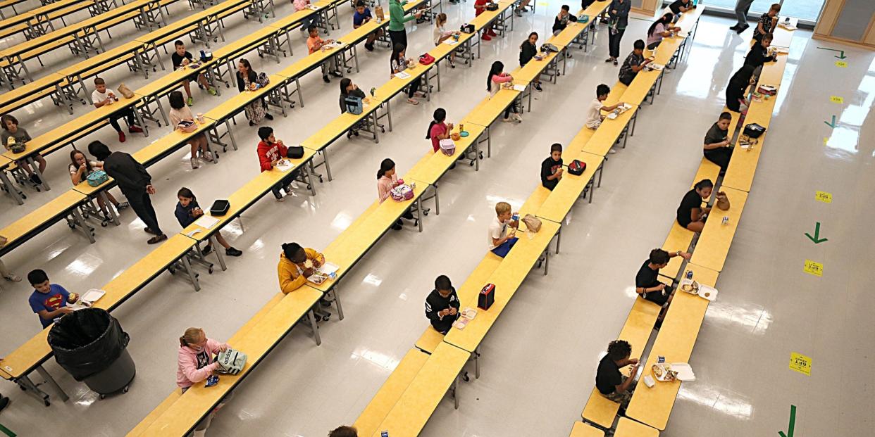 school students socially distant cafeteria