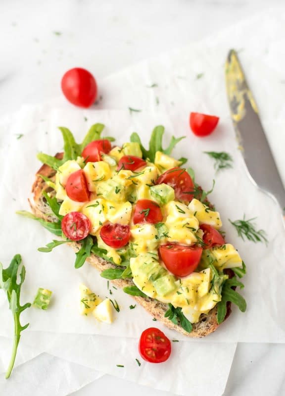 <p>Well Plated</p><p>A healthy egg salad without mayo. With fresh dill, crunchy celery and Greek yogurt, it's creamy, cool and packed with flavor!</p><p><strong>Get the recipe: <a href="https://www.wellplated.com/healthy-egg-salad/" rel="nofollow noopener" target="_blank" data-ylk="slk:Healthy Egg Salad;elm:context_link;itc:0;sec:content-canvas" class="link rapid-noclick-resp"><em>Healthy Egg Salad</em></a></strong></p>