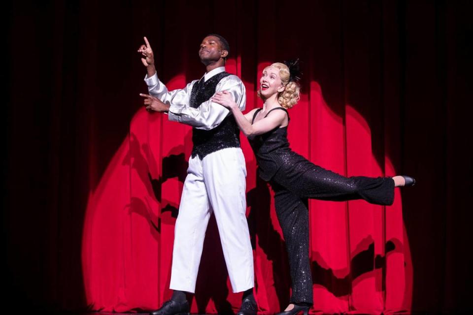 Darius Jordan Lee, as Phil Davis, and Molly Rushing, as Judy Haynes, rehearse Irving Berlin’s “White Christmas the Musical”, presented by the Lexington Theatre Company. The production runs Thursday to Sunday at the Lexington Opera House.