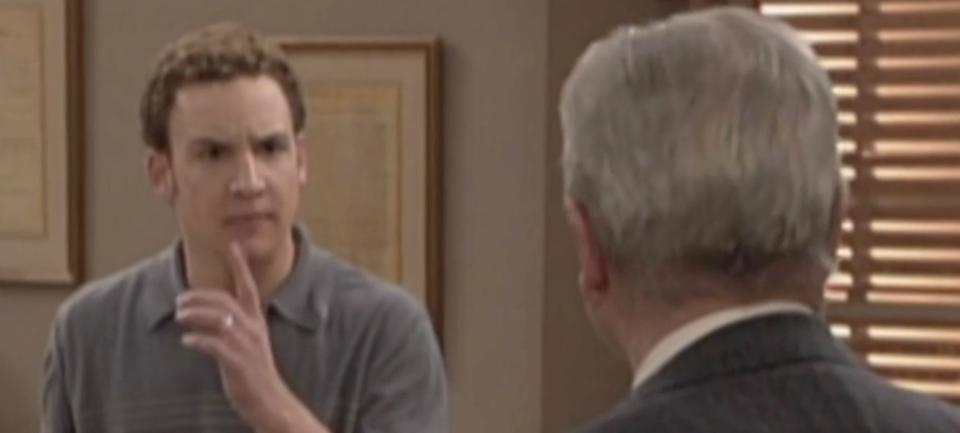 Cory (Savage) recoils when Mr. Feeny (Daniels) uses his real name (Photo: ABC)