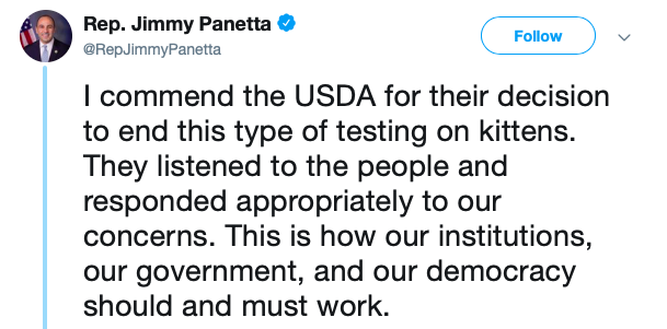 <em>Democratic Representative Jimmy Panetta praised the decision to end the killings (Twitter)</em>