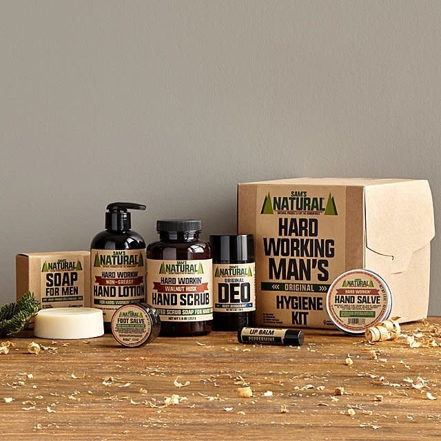 The <strong><a href="https://www.uncommongoods.com/product/hard-working-mans-hygiene-kit" target="_blank" rel="noopener noreferrer">Hard Working Man&rsquo;s Hygiene Kit</a></strong> is the nice way to tell your significant other they have dry hands or feet. From scrubs and salves to lotions, this is a kit that any man will actually want to use.