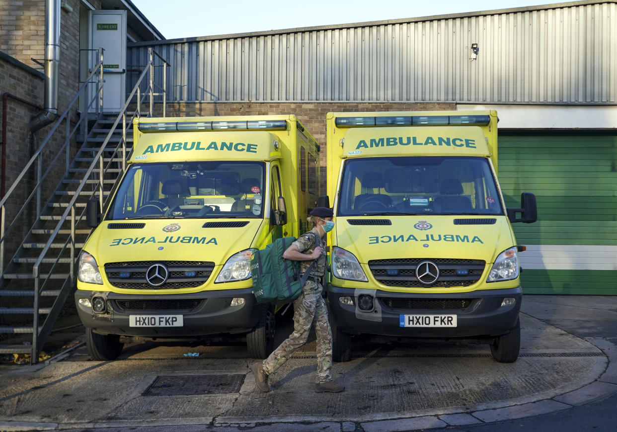 Military co-responders working side-by-side with staff from the NHS South Central Ambulance Service at Bracknell Ambulance Station, Berkshire, where the military personnel are being used to supplement the NHS during staffing shortages resulting from increased isolation due to the Omicron variant. Picture date: Wednesday January 12, 2022.