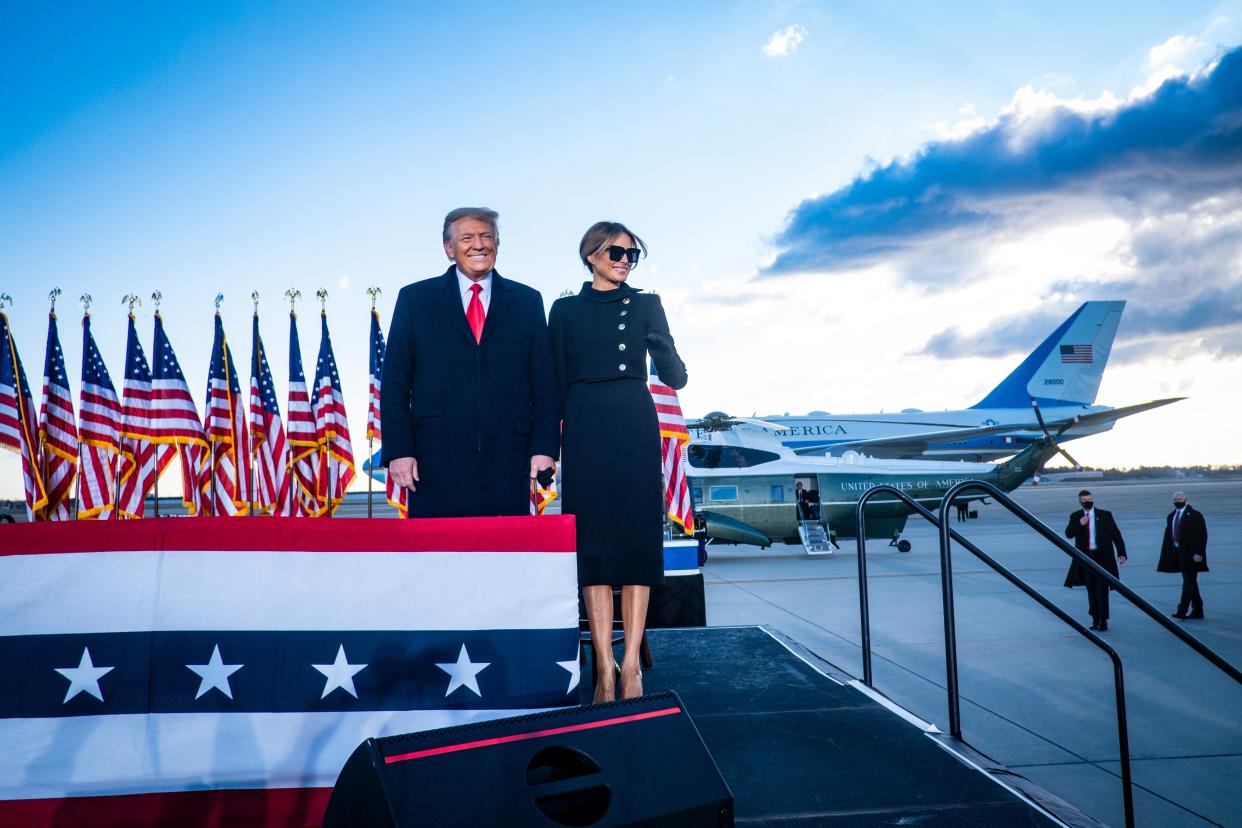 <p>File Image: Former president Donald Trump and former first lady Melania Trump acknowledge supporters at Joint Base Andrews before boarding Air Force One for his last time as president</p> (Getty Images)