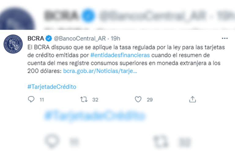 Habrá un cambio en el dólar tarjeta (Foto Twitter @BancoCentral_AR)