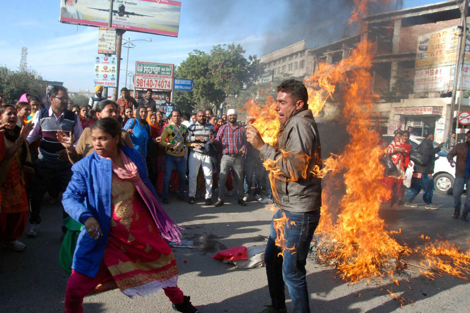 A protester is accidentally set ablaze In Bathinda, India