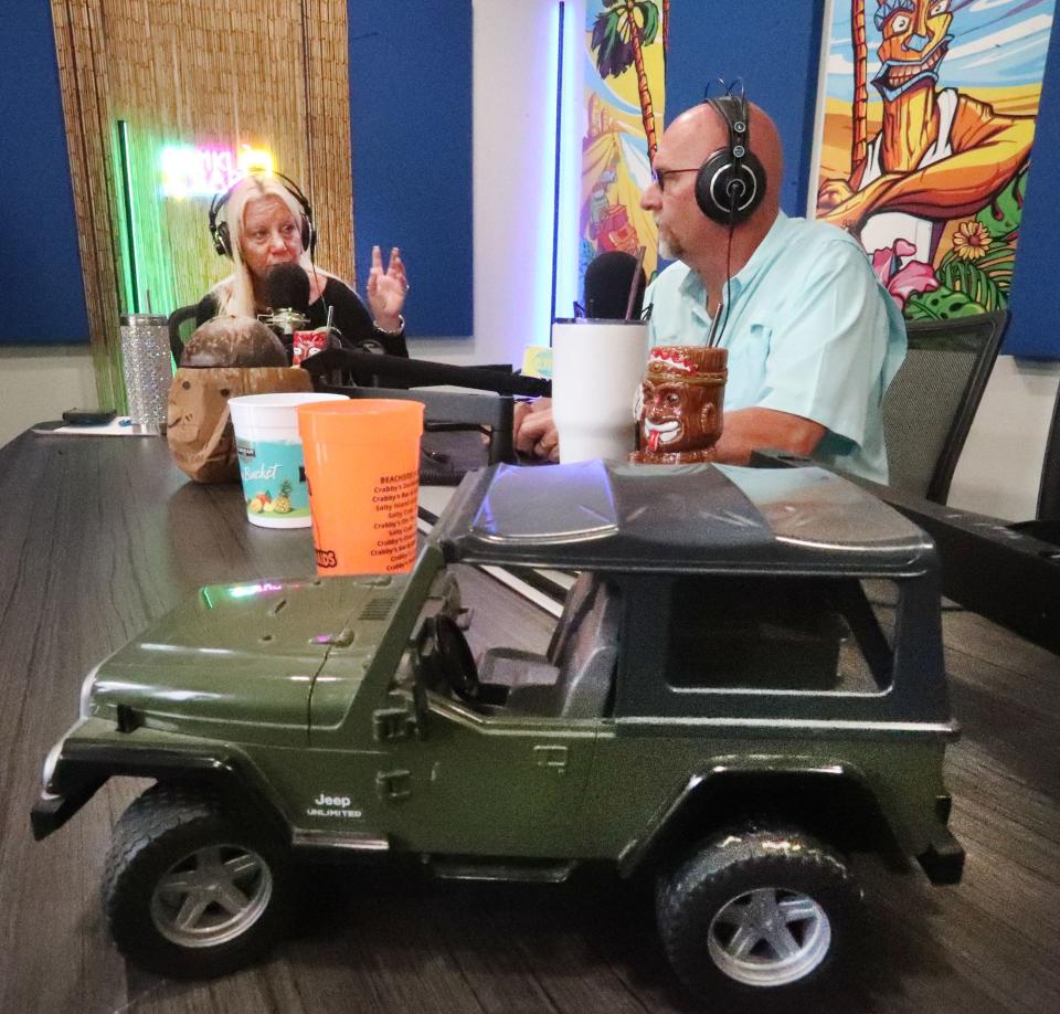 Jeep Beach founder Charlene Greer and her husband, Kurt, record their weekly podcast at Jeep Beach Radio studios in Daytona Beach. Jeep Beach Radio has built an audience that includes listeners worldwide, including Germany, Canada, Brazil, the Philippines and South Africa, according to the station's tracking.