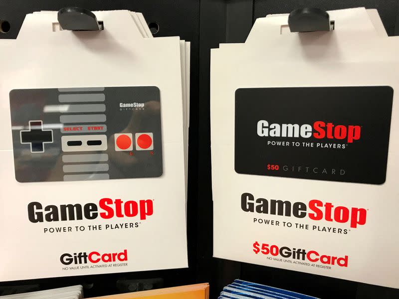 FILE PHOTO: GameStope gift cards are shown for sale at a GameStop Inc. store in Encinitas, California