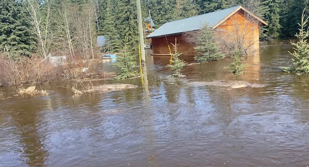 Ice jams on the Klondike River near Dawson City, Yukon, caused flooding in the Henderson Corner area, May 11, 2023. (Chris MacIntyre/CBC - image credit)