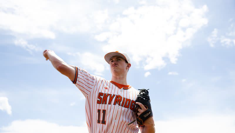 Skyridge’s Tyler Ball, named the Deseret News’ Mr. Baseball for 2023, poses for a portrait at Skyridge High School in Lehi on Sunday, June 11, 2023.