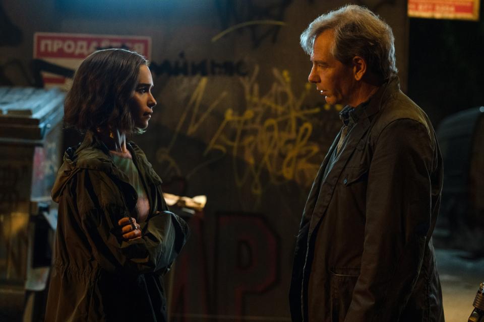 Emilia Clarke as G'iah and Ben Mendelsohn as Talos in "Secret Invasion."