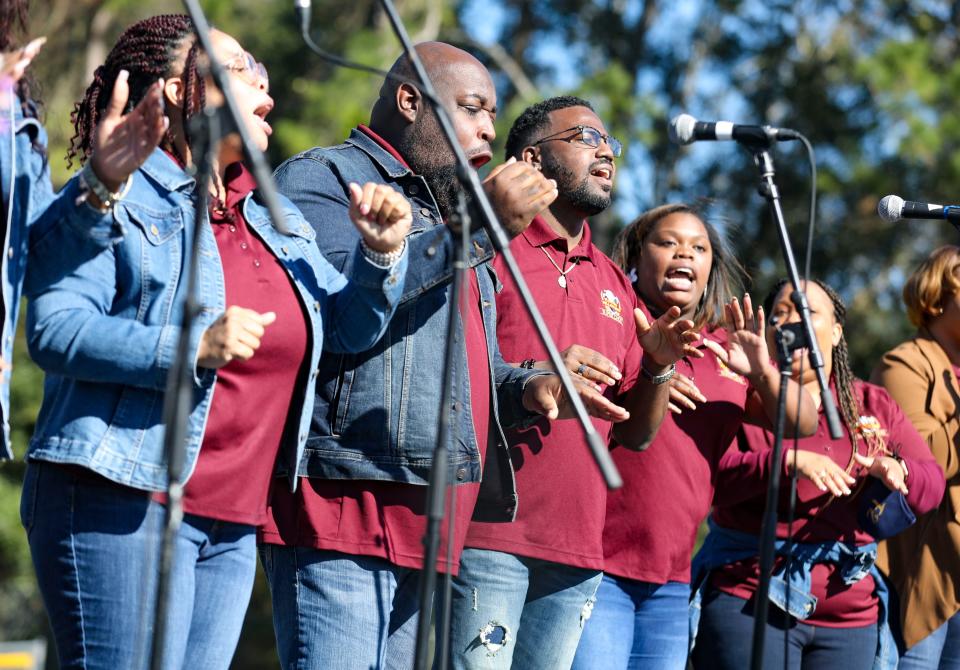 The Florida Fellowship Super Choir perform during the 2021 King Celebration National Holiday event held in Gainesville at Citizens Field. King Holiday celebration activities will be held Monday beginning at 11 a.m. at the MLK Memorial Garden in downtown Gainesville and will end at Citizens Field.  [File photo by Alan Youngblood/Special to The Guardian]