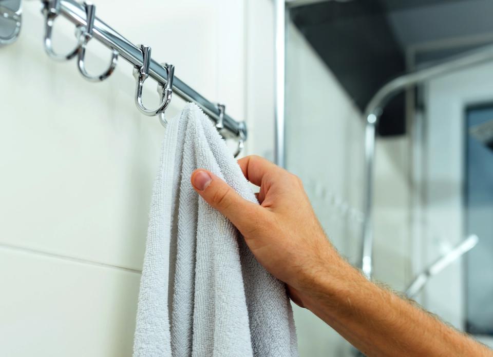 <body> <p>If your sopping beach towels are hanging by a thread on a traditional <a rel="nofollow noopener" href=" http://www.bobvila.com/articles/towel-radiators/?bv=yahoo" target="_blank" data-ylk="slk:towel hook;elm:context_link;itc:0;sec:content-canvas" class="link ">towel hook</a>, secure them with this DIY towel rack. Construction is simple—screw eye bolts into the wall, thread natural rope through the bolts, and tie knots at each end. Then, hang your towels out to dry and take another swim!</p> <p><strong>Related: <a rel="nofollow noopener" href=" http://www.bobvila.com/slideshow/10-easy-ways-to-bring-beach-style-to-your-landlocked-home-47734#.VrvbUGTysy4?bv=yahoo" target="_blank" data-ylk="slk:10 Easy Ways to Bring Beach Style to Your Landlocked Home;elm:context_link;itc:0;sec:content-canvas" class="link ">10 Easy Ways to Bring Beach Style to Your Landlocked Home</a> </strong> </p> </body>