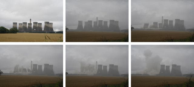 The cooling towers being destroyed