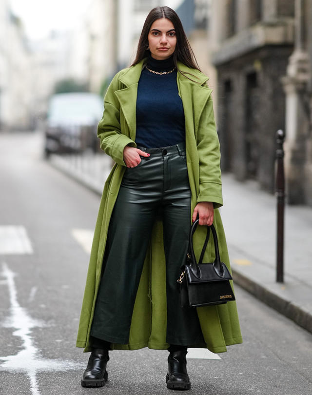 Cozy Fall Outfit: Brick Red Sweater, Forest Green Tights