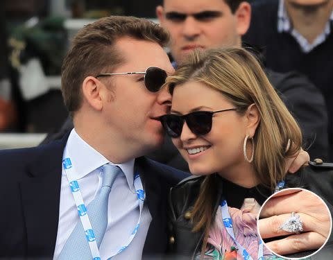 Nick and Holly were spotted getting cosy at the men's singles day three at the AEGON Championships at Queens Club. Inset: Holly's engagement ring was on display, rumoured to be about eight carats in size. Credit: Getty Images