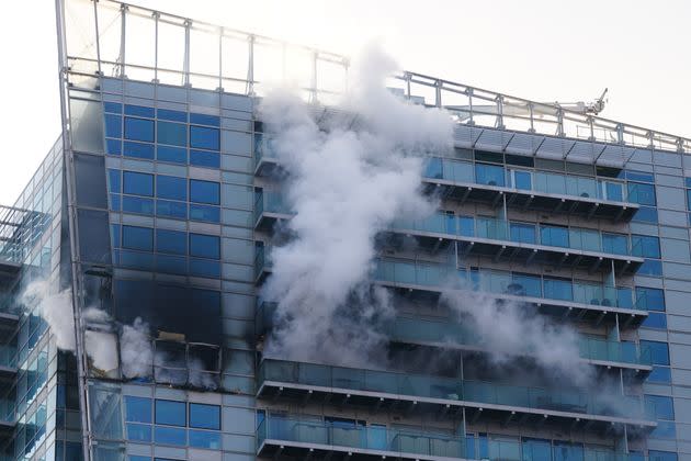 Fire which has broken out in a block of flats in east London. (Photo: Victoria Jones via PA Wire/PA Images)
