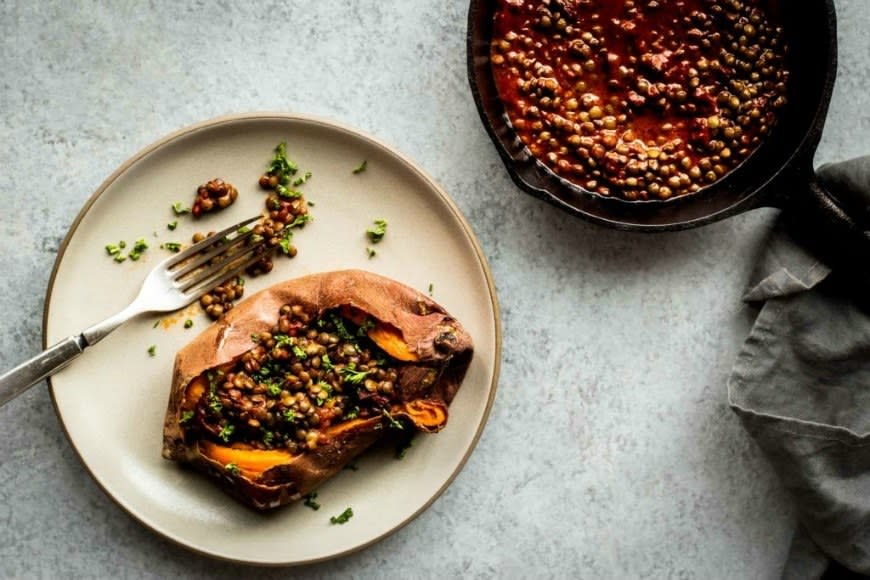 Smoky Lentil-Stuffed Sweet Potatoes from Dishing Up the Dirt