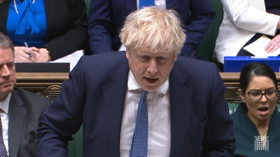 Prime Minister Boris Johnson speaks during Prime Minister's Questions in the House of Commons, London. Picture date: Wednesday February 2, 2022.