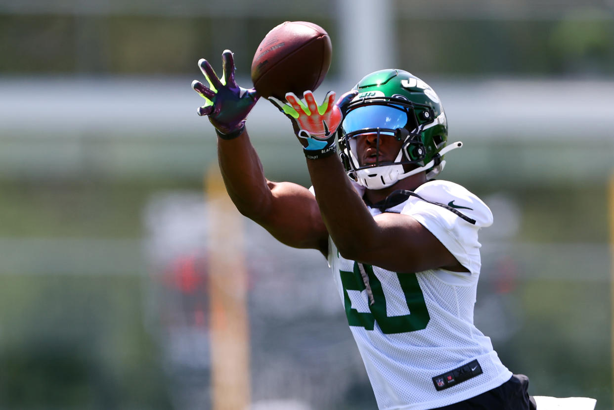 Running Back Breece Hall #20 of the New York Jets has fantasy potential