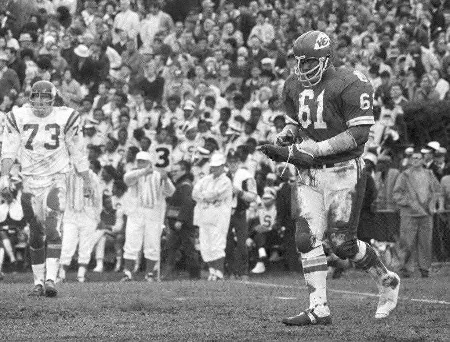 FILE – In t his Jan. 11, 1970, file photo, Kansas City defensive tackle Curley Culp heads towards the sidelines after losing a shoe during NFL football’s Super Bowl IV against the Minnesota Vikings in New Orleans. Culp was selected to the Pro Football Hall of Fame on Saturday, Feb. 2, 2013. (AP Photo/JS, File)
