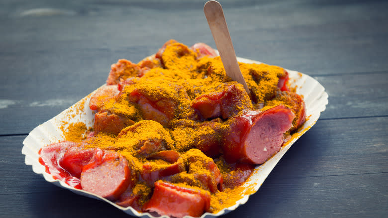 Currywurst in dish