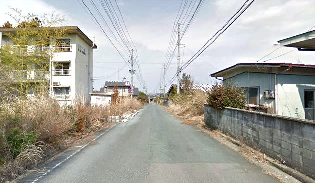 Screenshot from Google Maps shows the nuclear no-go zone where former residents have been unable to live because of the radiation spewing from the Fukushima Dai-ichi nuclear power plant.