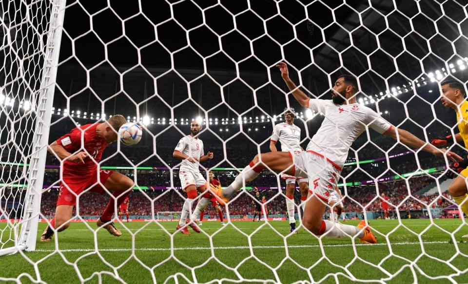 Andreas Cornelius misses a header from a yard out (Getty Images)