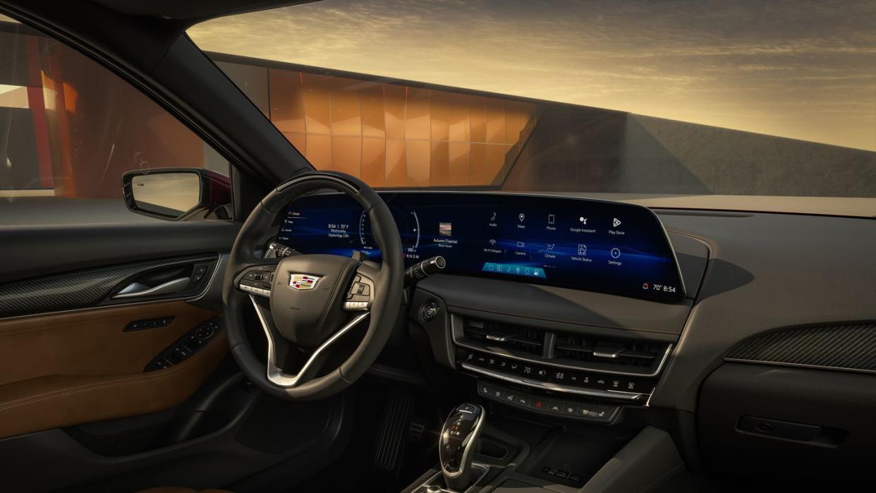 passenger side view of the 2025 cadillac ct5 premium luxury interior and virtual cockpit with 33 inch diagonal display