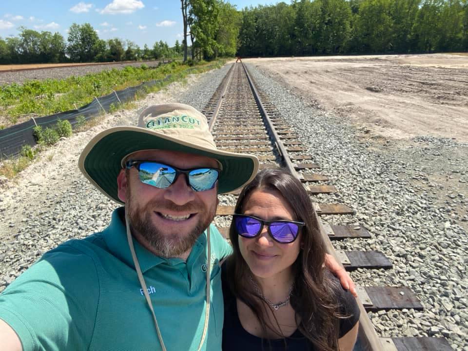 Rich and Jennifer Bell with their newly constructed spur line in Georgetown.