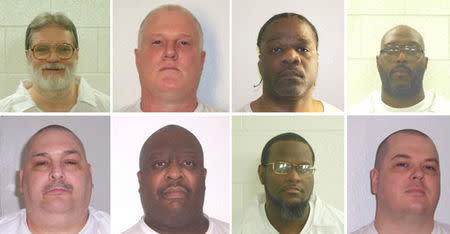 FILE PHOTO - Inmates Bruce Ward(top row L to R), Don Davis, Ledell Lee, Stacy Johnson, Jack Jones (bottom row L to R), Marcel Williams, Kenneth Williams and Jason Mcgehee are shown in these booking photo provided March 21, 2017. Courtesy Arkansas Department of Corrections/Handout via REUTERS