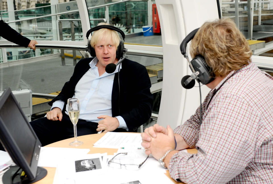 London Mayor Boris Johnson is interviewed by Nick Ferrari on the LBC 97.3 Breakfast show live in a capsule on the London Eye. PRESS ASSOCIATION Photo. Picture date: Friday August 07, 2009. Photo credit should read: Ian West/PA Wire