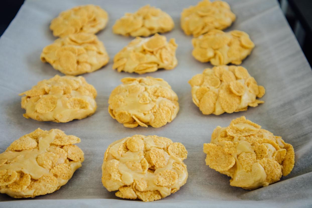 Cornflake Cookies Prepare to put in the oven on a tray.