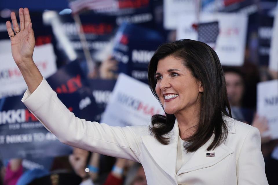 Former South Carolina Gov. and United Nations ambassador Nikki Haley waves to supporters at an event launching her candidacy for the U.S presidency February 15, 2023 in Charleston, South Carolina.