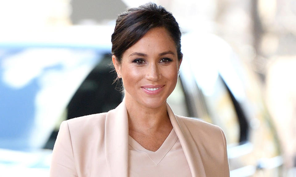 <p>The Duchess of Sussex looked incredibly well put-together on Wednesday afternoon as she paid a visit to the National Theatre for the first time since becoming its patron. We loved her blush pink ensemble by Brandon Maxwell – sleek, tailored and oh-so-swish. The top and blazer combo hugged her growing frame and neatly covered her adorable baby bump. But did you notice her shoes? Her fabulous lace-up nude heels by Aquazzura \- which totally coordinated with her outfit – were actually the very same shoes she wore to her and Prince Harry’s first official photocall together when they announced their engagement in 2017. How romantic is that? The shoes are undoubtedly a precious reminder of that happy day. <br>Meghan looked fabulous at the National Theatre<br>And Meghan isn’t the only fan of these classic high heels. Princess Eugenie looked like a total goddess back in July as she attended the Nelson Mandela Centenary Celebration at Coutts Bank in London. She teamed her dazzling silk green dress with the fancy stamps, proving that great minds really do think alike.<br>Meghan first wore the shoes at her official engagement photocall with Prince Harry<br>The royally-approved shoes retailed at £420 and you can still pick up a pair online. Made in a buttery beige suede, they have a pointed toe and slim shoestring straps that wrap across the front and tie behind the ankle. In short, the ideal desk-to-dinner shoes.<br>Loading the player…<br>What’s more, this isn’t the first time that Meghan has re-worn a very special pair of heels. Last year, the former Suits star stepped out alongside her husband and other members of the royal family for the wedding of Prince Harry’s cousin Celia McCorquodale in Lincolnshire.<br>MORE: Victoria Beckham talks Meghan Markle wearing her clothes for the first time<br>She teamed her floor-length maxi dress by Oscar de la Renta with a pretty white fascinator by Marks & Spencer AND – her wedding shoes, also by Aquazzura. Meghan, 37, wore the cut-out heels with her second wedding dress – the iconic halterneck Stella McCartney frock. <br>READ: The royals and their quirkiest handbags! </p>