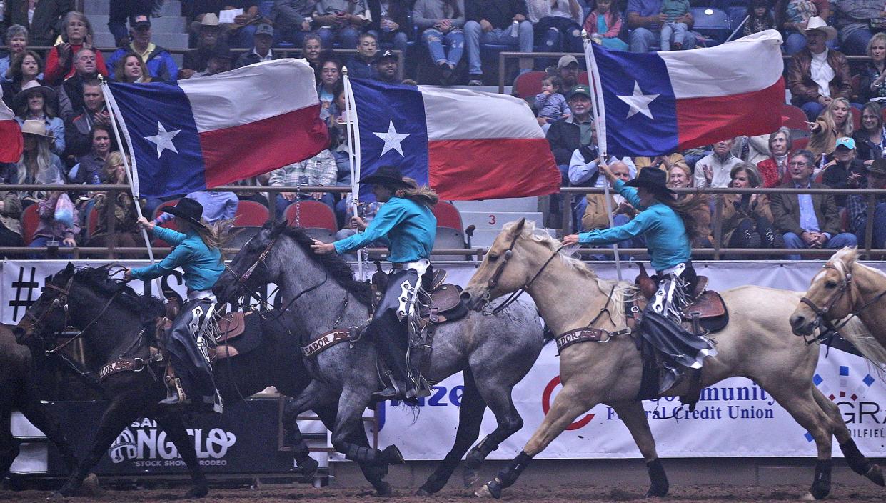The San Angelo Rodeo ambassadors entertain the crowd at the Foster Coliseum in between events Thursday, April 15, 2021.