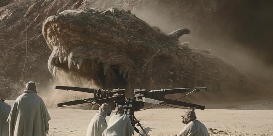 The horrifying krayt dragon in The Mandalorian.