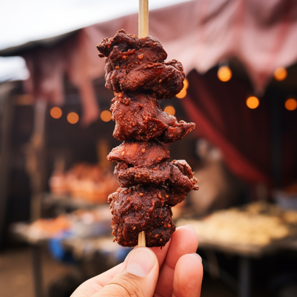 Deep-fried beef jerky twists marinated in a cyclone of spices, served on a skewer, and accompanied by a prairie dust dry rub.Would you eat this or nah? Vote here.