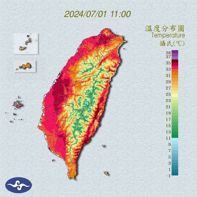 氣象署持續在今（1）天11:53發布高溫資訊。（圖／翻攝自氣象署）