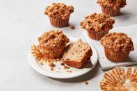 These muffins are packed with brown butter, and topped with a crunchy, oat streusel. Drop off a batch to make any new parent's day. <a href="https://www.epicurious.com/recipes/food/views/banana-muffins?mbid=synd_yahoo_rss" rel="nofollow noopener" target="_blank" data-ylk="slk:See recipe.;elm:context_link;itc:0" class="link ">See recipe.</a>