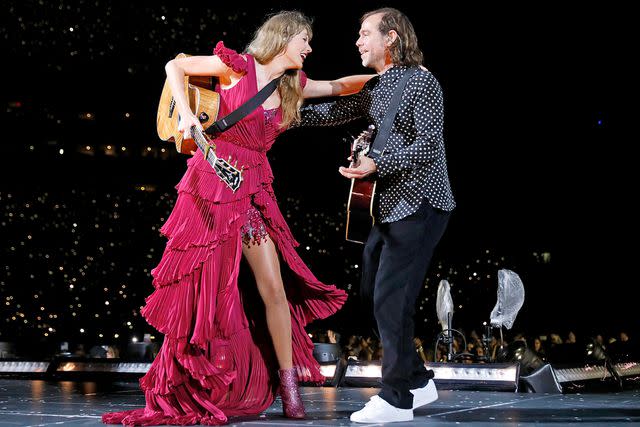 <p>Octavio Jones/TAS23/Getty </p> Taylor Swift and Aaron Dessner