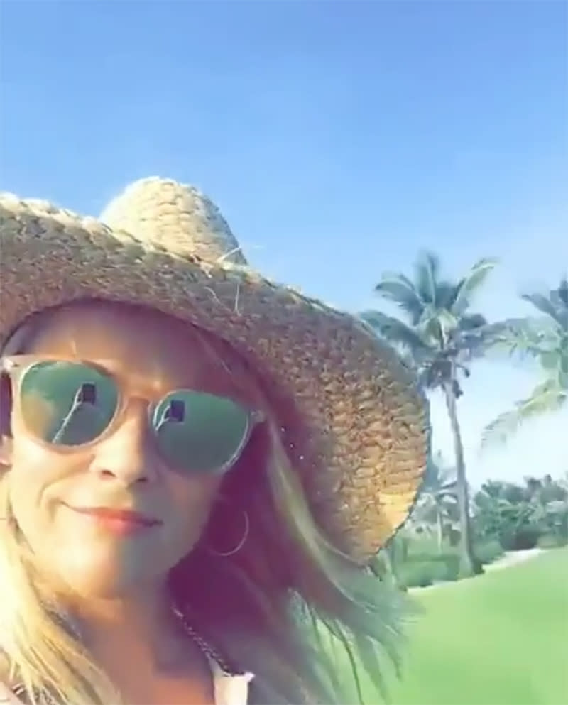 <p>Witherspoon was in full “vacation mode” under a sunny sky and lots of palm trees. Can’t you tell by her big straw hat? (Photo: <a rel="nofollow noopener" href="https://www.instagram.com/p/BUm6CWNBjyi/?hl=en" target="_blank" data-ylk="slk:Reese Witherspoon via Instagram;elm:context_link;itc:0;sec:content-canvas" class="link ">Reese Witherspoon via Instagram</a>) </p>