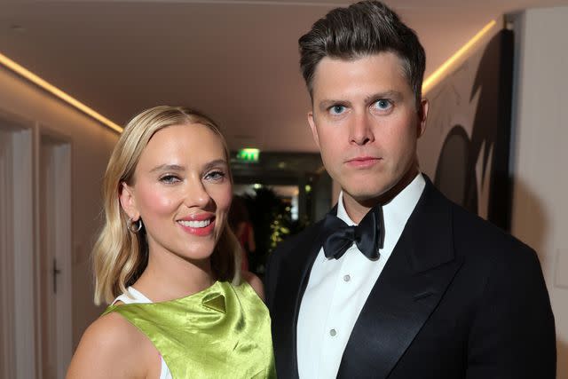 <p>Victor Boyko/Getty Images for Air Mail/Warner Brothers Discovery</p> Scarlett Johansson and Colin Jost attend the Cannes Film Festival Air Mail Party