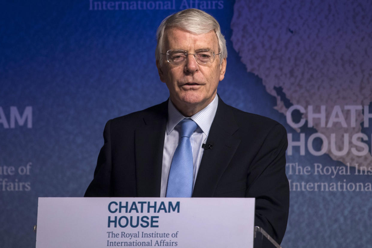 Back to the future: Sir John Major delivers a speech on the future relationship between Britain and the European Union at Chatham House: Will Oliver/EPA