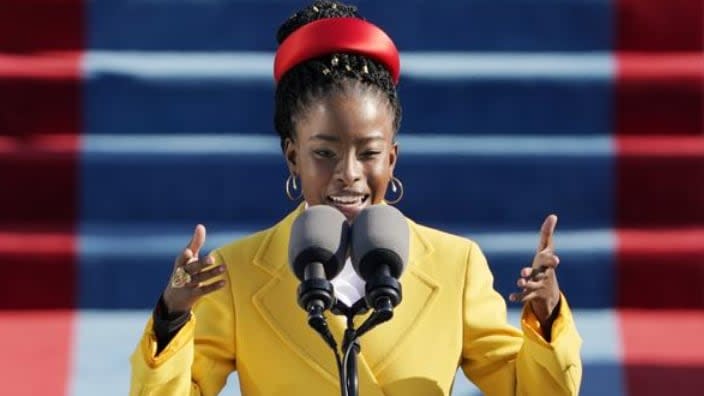 Amanda Gorman reads her commissioned poem “The Hill We Climb” during the 59th presidential inauguration at the U.S. Capitol in 2021. (Photo: Patrick Semansky/AP, File)