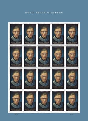 Servicio Postal de los Estados Unidos, Ruth Bader Ginsburg, estampilla Forever, plancha de 20 estampillas