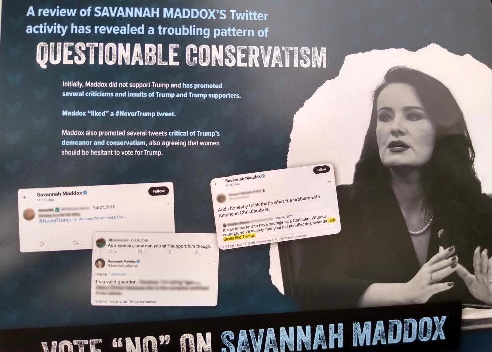 A mailer from a group called Commonwealth Conservatives attacking state Rep. Savannah Maddox, R-Dry Ridge