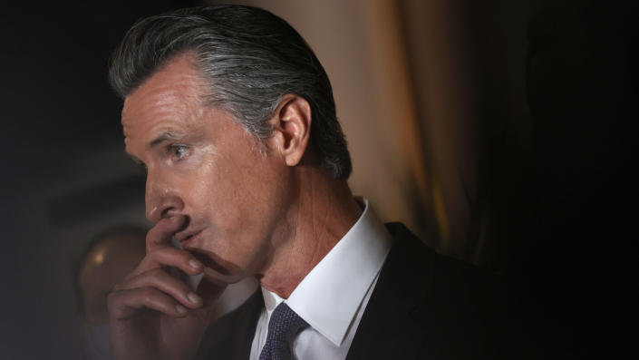 California Gov. Gavin Newsom speaks during a news conference at Manny&#39;s on August 13, 2021 in San Francisco, California. (Justin Sullivan/Getty Images)