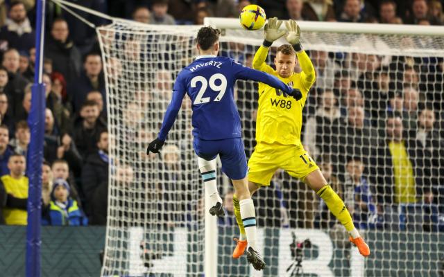 Kai Havertz of Chelsea shoots against Bernd Leno of Fulham during the Premier League match between Chelsea - Robin Jones/Getty Images